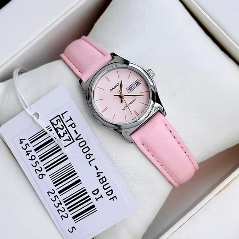 Casio Pink Dial Pink Leather Quartz Ladies Watch- LTP-V006L-4B